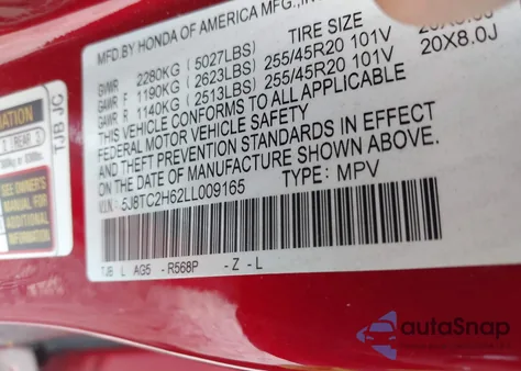 2020 Acura Rdx A-Spec Package из США, поврежденный, VIN 5J8TC2H62LL009165